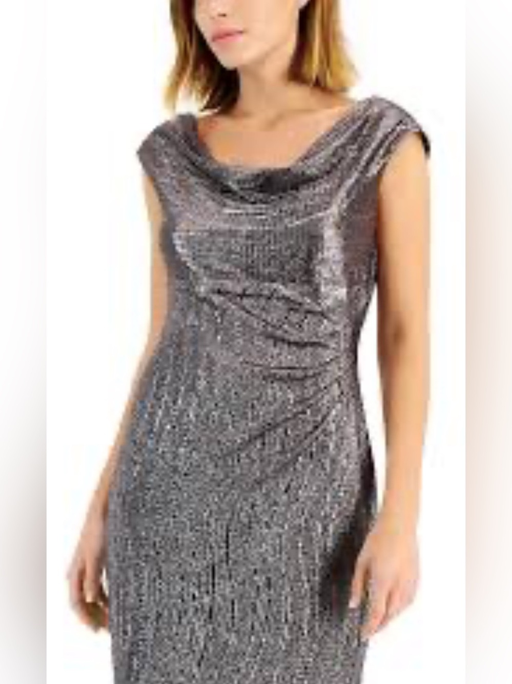 Ralph Lauren Silver Metallic Draped Midi Dress